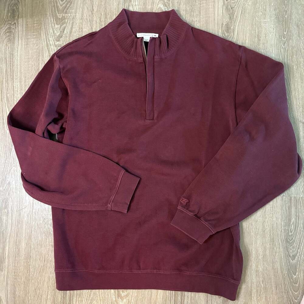 Cutter & Buck Mens Supima Cotton Quarter Zip Pullover Burgundy Golf Sweater XL